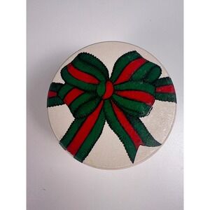 Potpourri Press Round Tin Red Green Bow 1987 Paper Coasters‎ Made in Hong Kong
